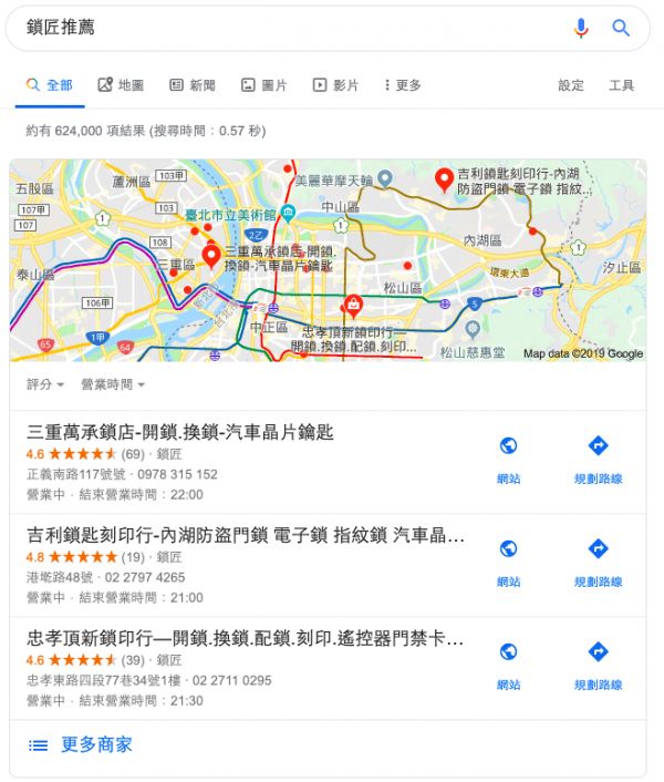 Google 在地化搜索结果