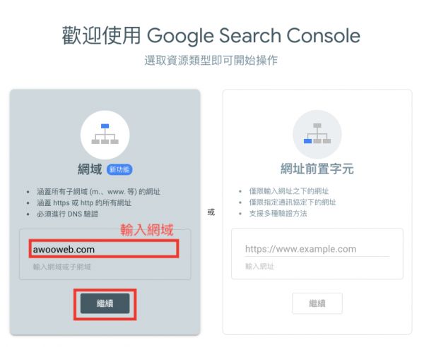 输入要管理的网域后点击继续